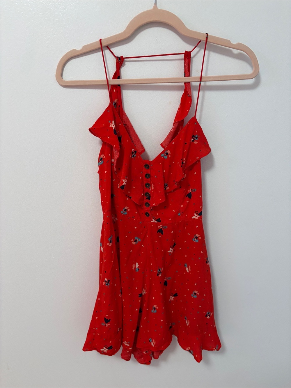 Kimchi Blue Red Floral Ruffle Romper